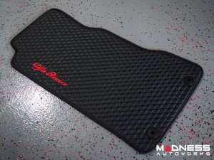 Alfa Romeo Giulia Floor Mats - Italian Leather - Front + Rear Set - Black w/ Red Stitching